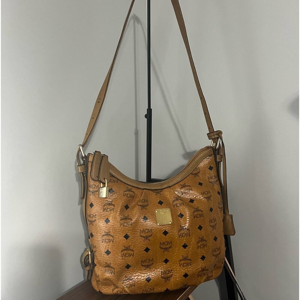 MCM - Cognac Visteos Coated Canvas & Leather Shoulder/Hobo Bag